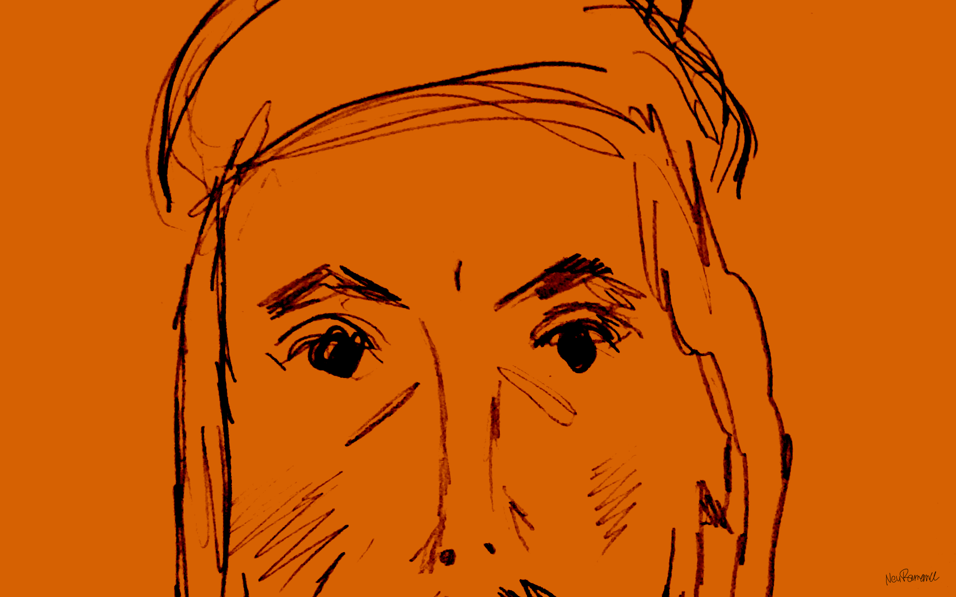 face-on-orange-background